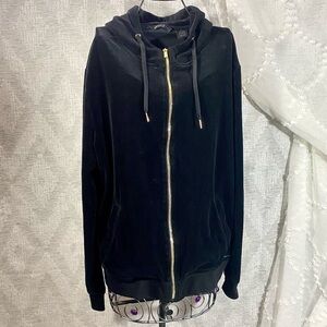 Sean John black velour zip up hooded jacket size XL